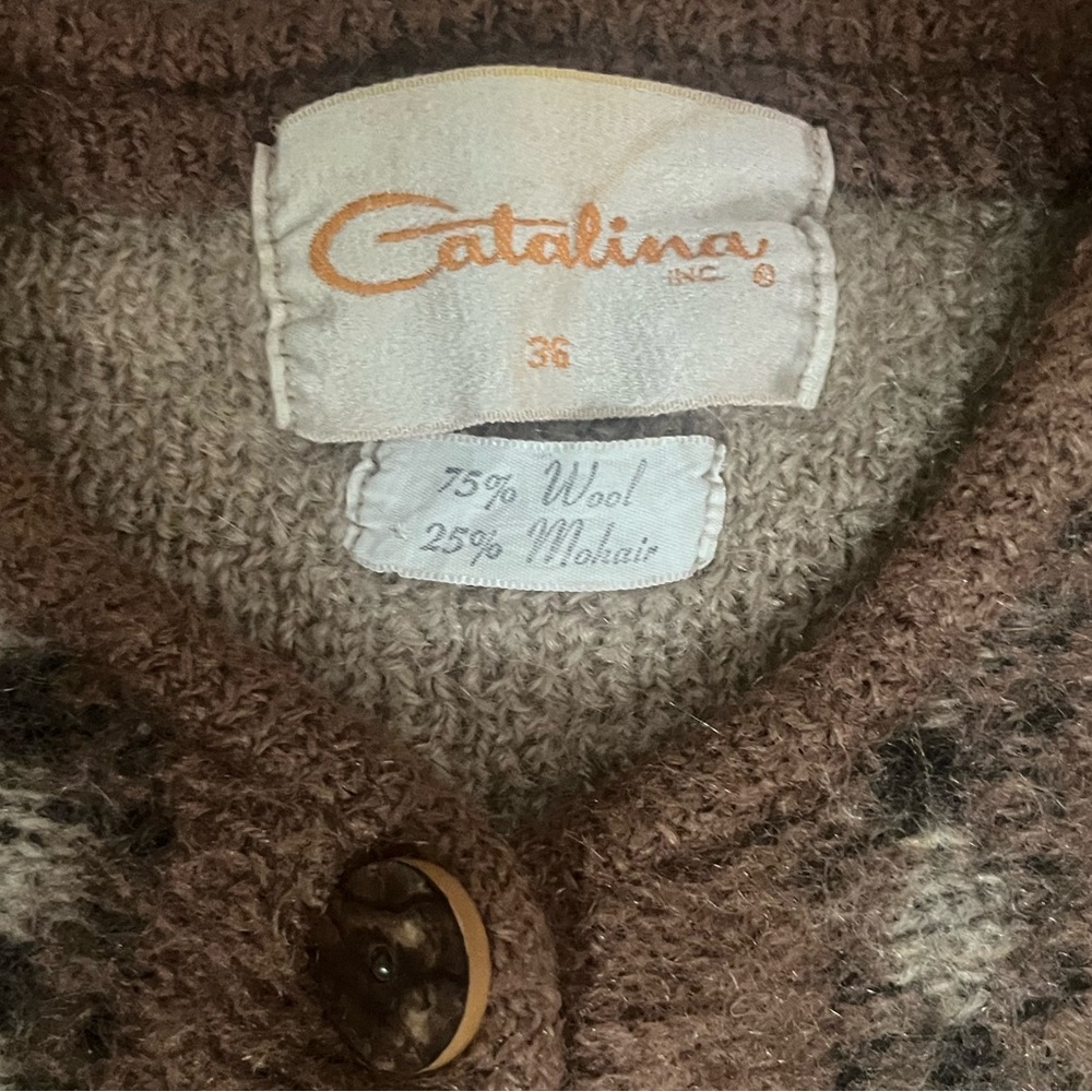 VINTAGE Catalina Wool Mohair Cardigan in Brown and Cream - Picture 2 of 5